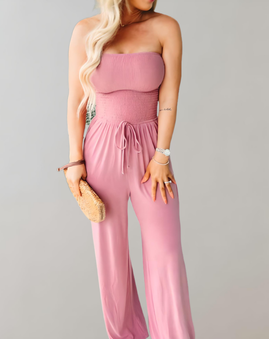 KATHERINE - OFF SHOULDER SMOCKED JUMPSUIT