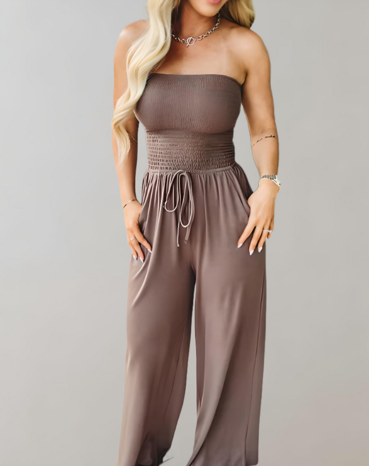 KATHERINE - OFF SHOULDER SMOCKED JUMPSUIT