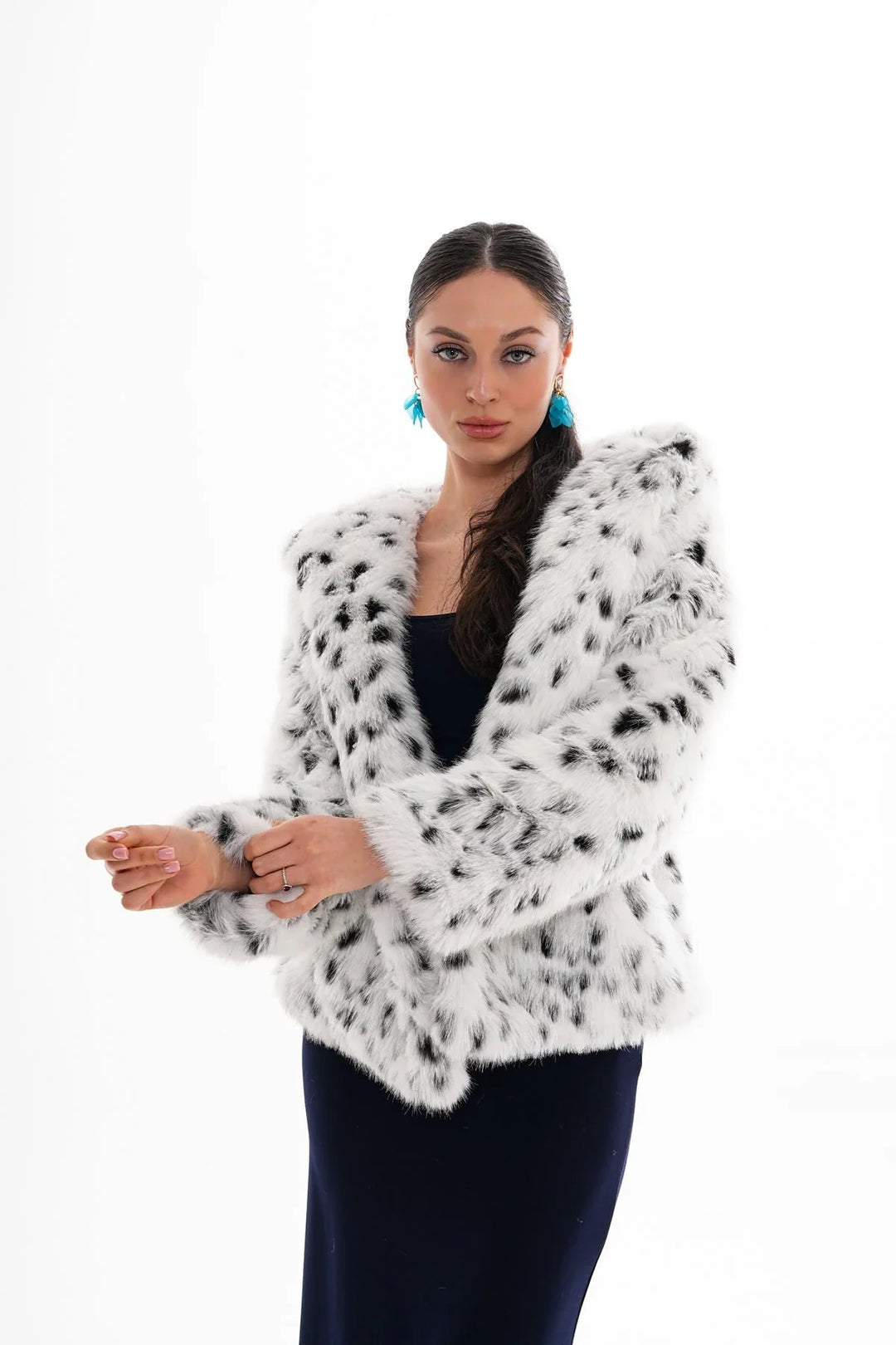 Mia | Leopard Hooded Faux Fur Coat – White