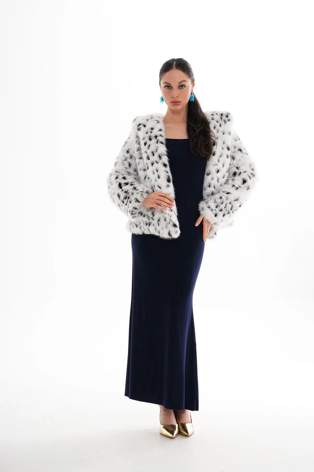 Mia | Leopard Hooded Faux Fur Coat – White