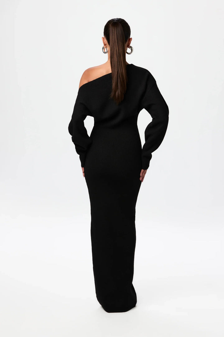 TONI - ASYMMETRICAL NECKLINE SWEATER DRESS
