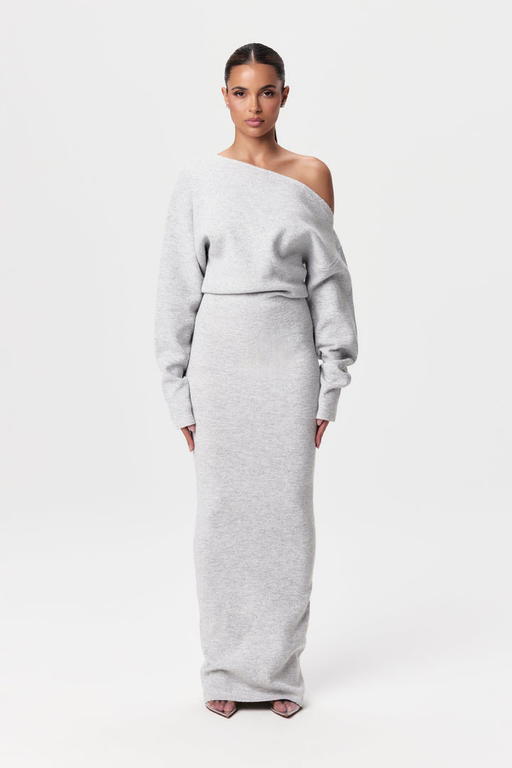 TONI - ASYMMETRICAL NECKLINE SWEATER DRESS