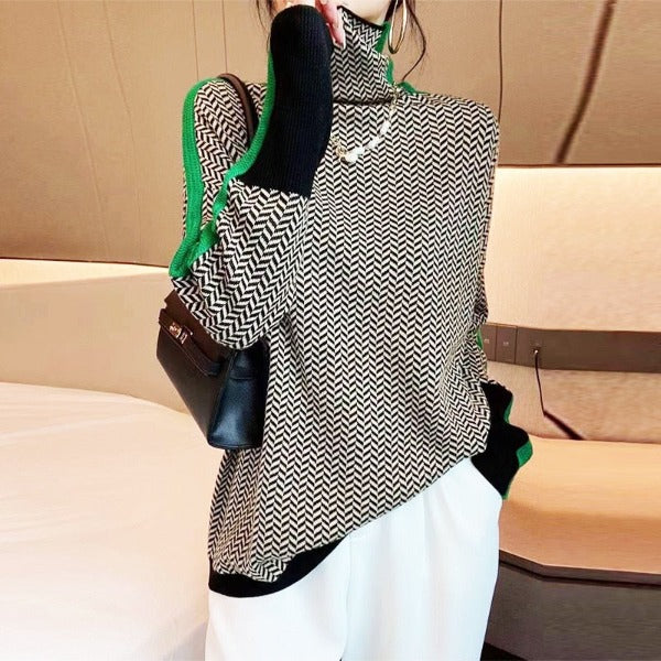 OLIVA - BOLD STRIPED HIGH NECK KNITWEAR