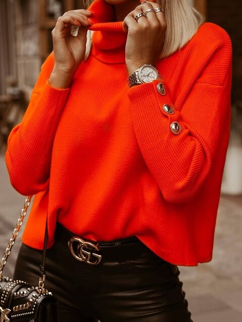 Aila | Turtleneck Long Sleeve Knitted Sweater