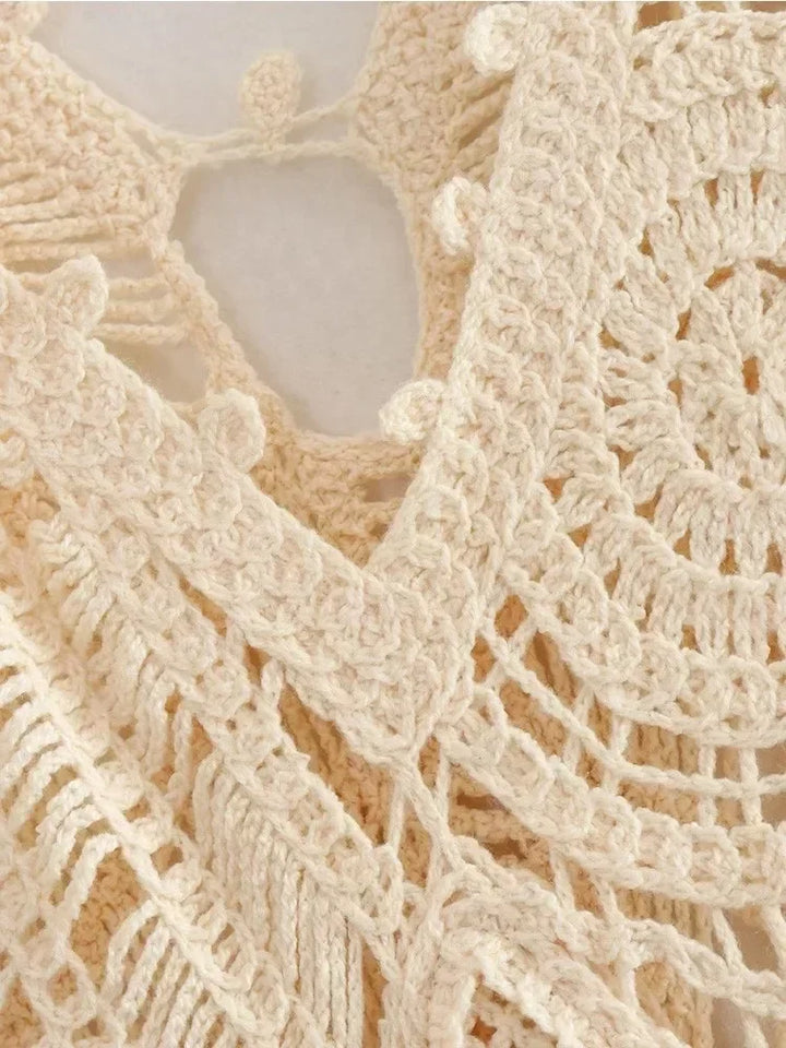 Abigail - Bohemian White Crochet Midi Dress
