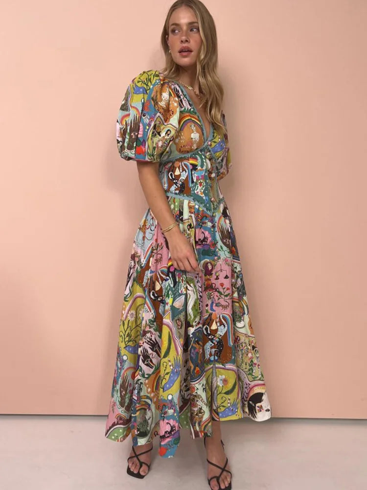 GAELLE - ELEGANT V-NECK LONG DRESS