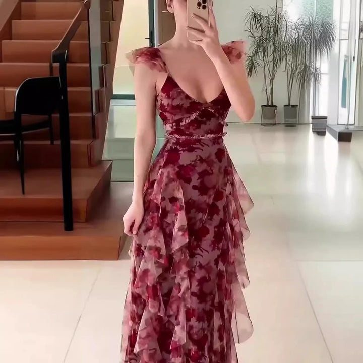MONIQUE - RUFFLED FLORAL DETAIL DRESS