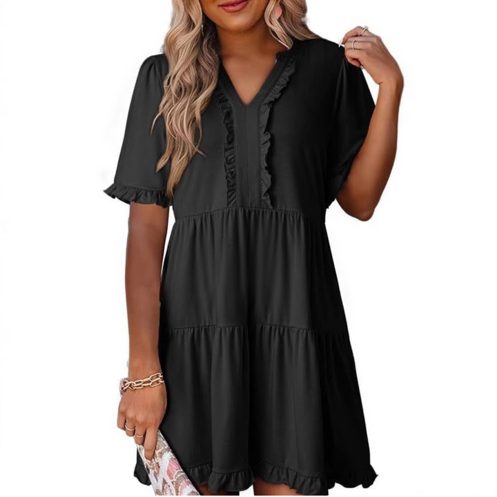 MARGO - RELAXED V-NECK SHORT DRESS