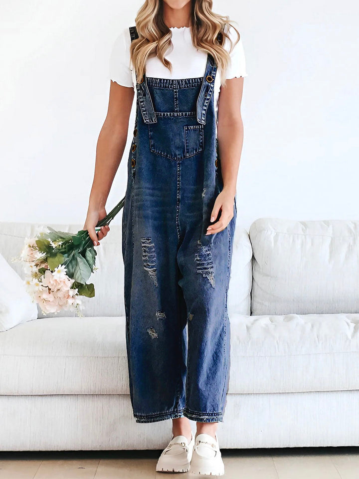 CALI - RELAXED DISTRESSED DENIM JUMPSUIT