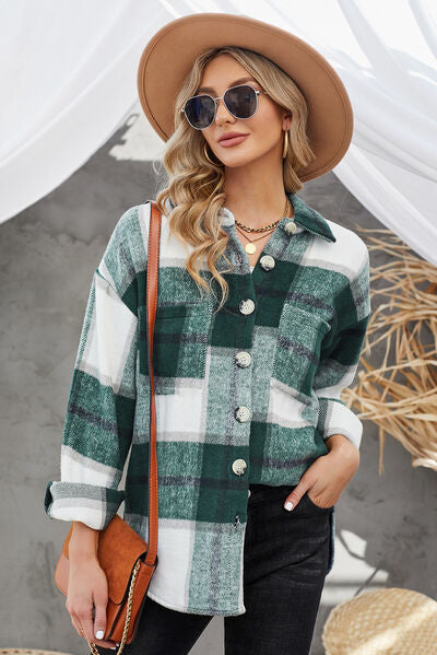 Kath | Plaid Button Up Dropped Shoulder Jacket