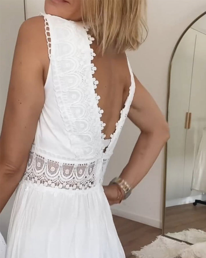 LOISA - LACE TRIMMED V NECK DRESS