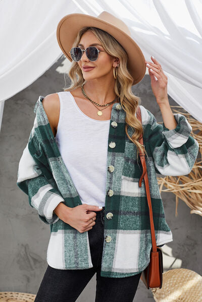 Kath | Plaid Button Up Dropped Shoulder Jacket