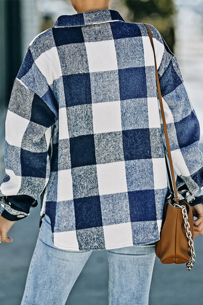 Kath | Plaid Button Up Dropped Shoulder Jacket
