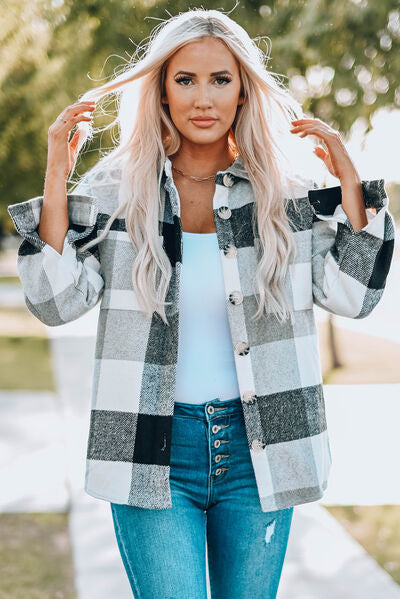Kath | Plaid Button Up Dropped Shoulder Jacket