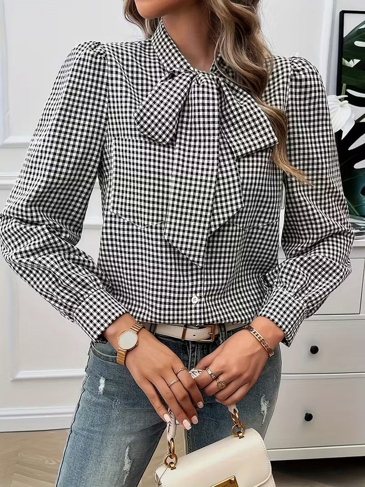 PATTIE - GINGHAM CHARM TIE-FRONT BLOUSE