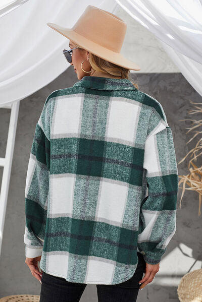 Kath | Plaid Button Up Dropped Shoulder Jacket