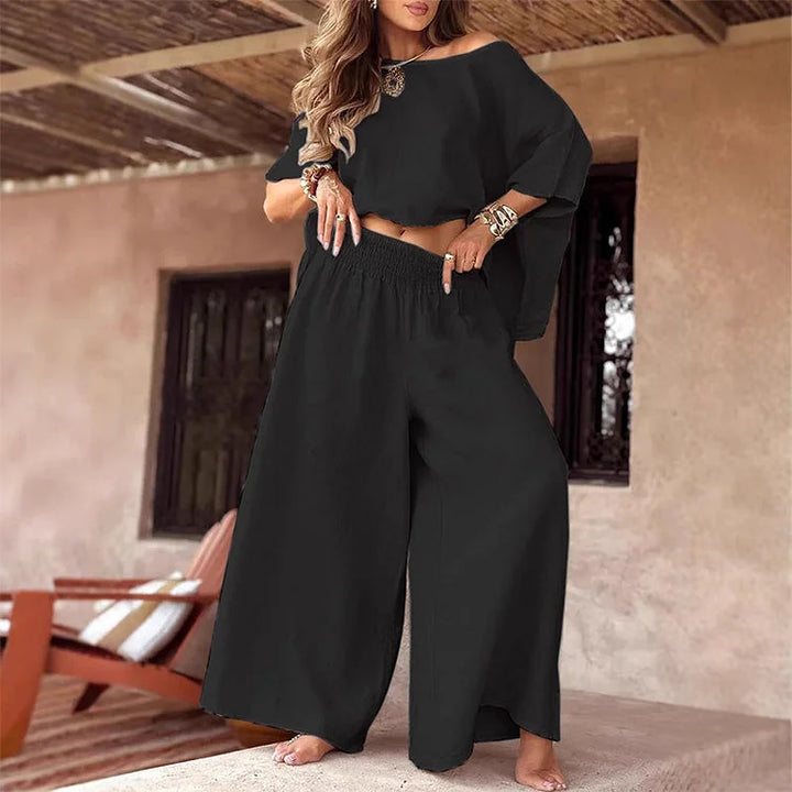 CARLEIGH - CHIC OFF SHOULDER TOP AND PANTS SET