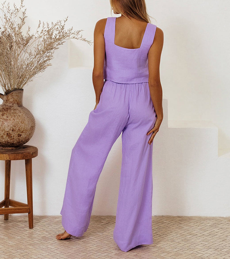 Evelyne | Luxe Minimalist Top & Wide-Leg Pants Set