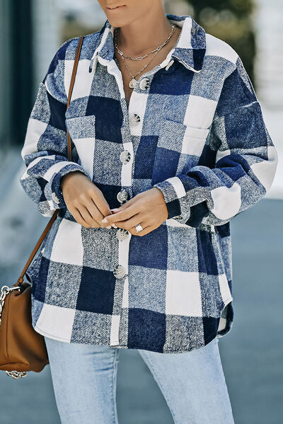 Kath | Plaid Button Up Dropped Shoulder Jacket