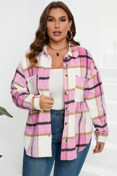 Kath | Plaid Button Up Dropped Shoulder Jacket
