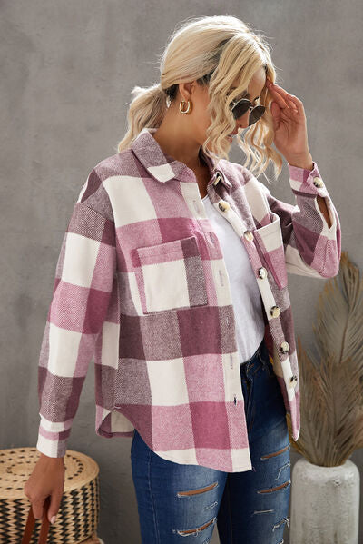 Kath | Plaid Button Up Dropped Shoulder Jacket