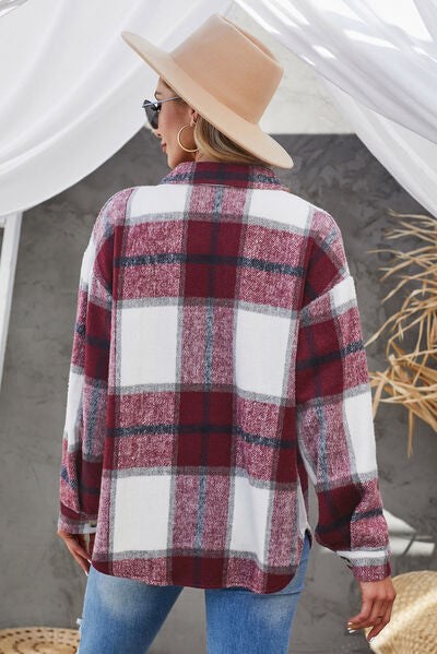 Kath | Plaid Button Up Dropped Shoulder Jacket