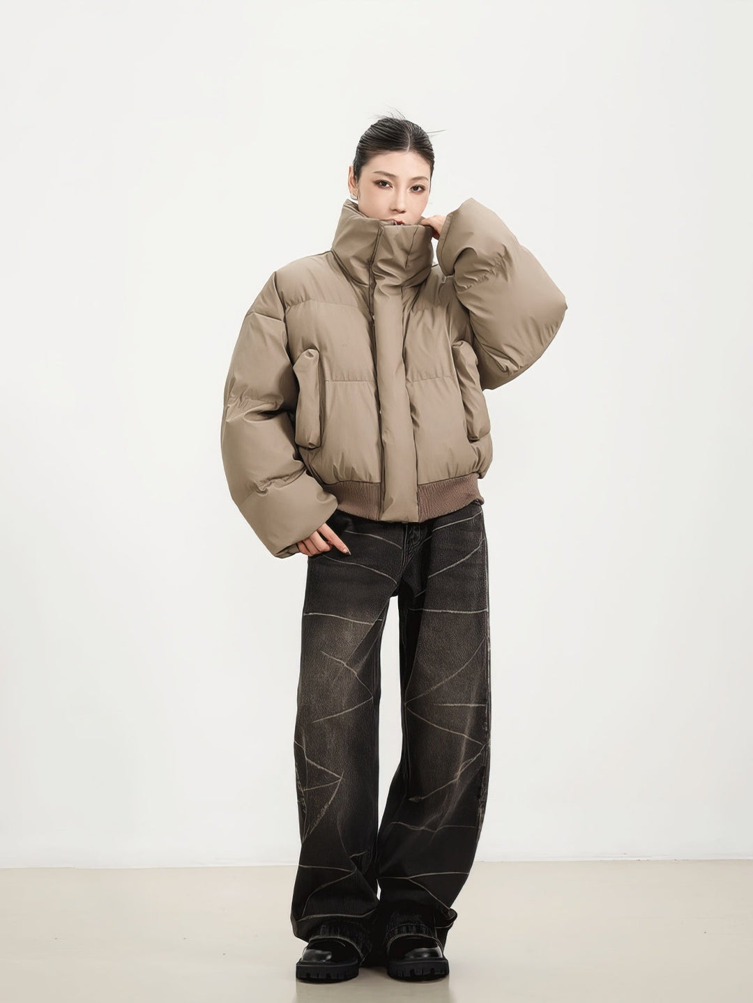 Ria | Puffer Jacket with Ribbed Hem and Zippered Pockets