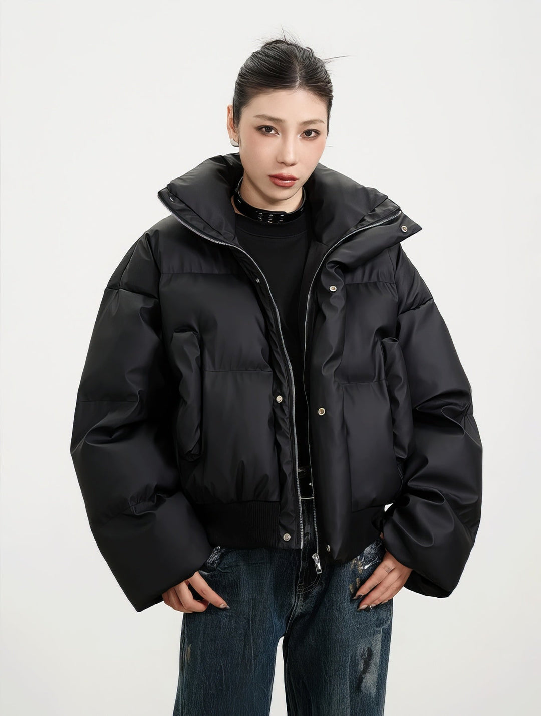 Ria | Puffer Jacket with Ribbed Hem and Zippered Pockets