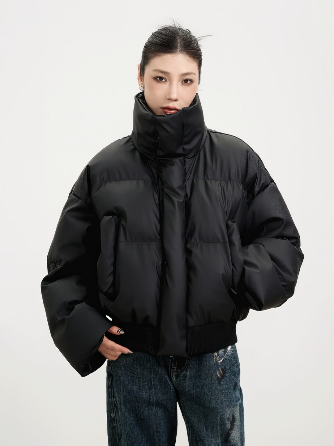 Ria | Puffer Jacket with Ribbed Hem and Zippered Pockets