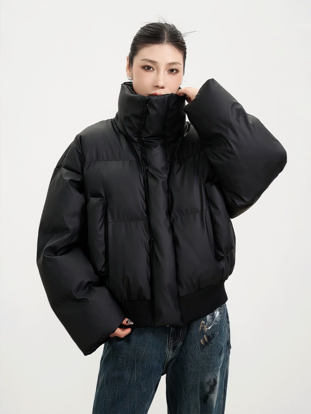 Ria | Puffer Jacket with Ribbed Hem and Zippered Pockets