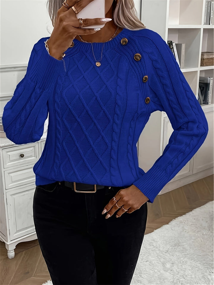 Evy | Plain Knitted Cable Sweater Round Neck