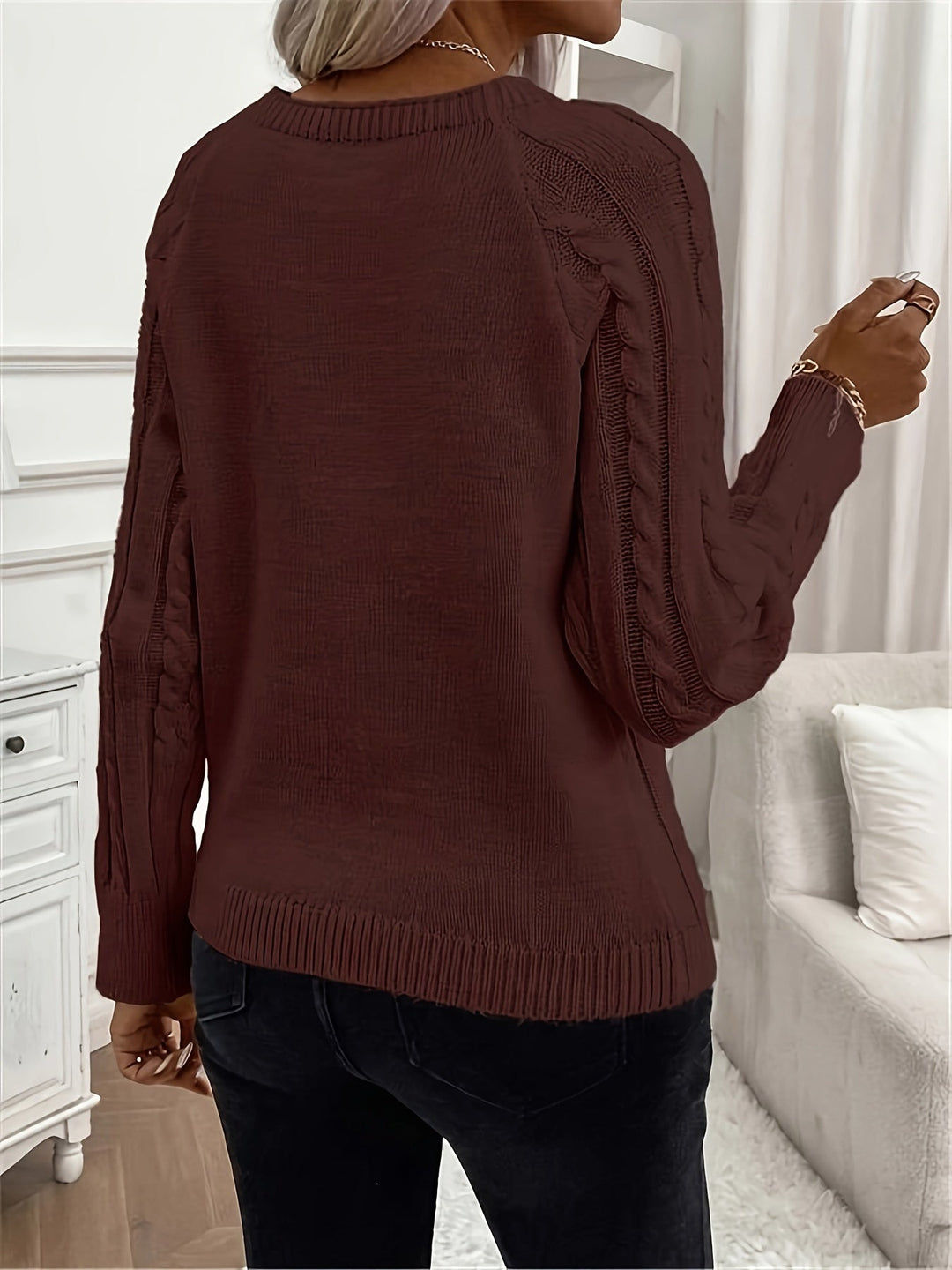 Evy | Plain Knitted Cable Sweater Round Neck