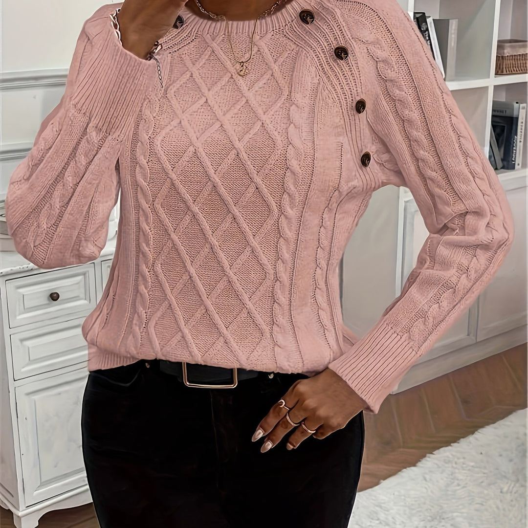 Evy | Plain Knitted Cable Sweater Round Neck