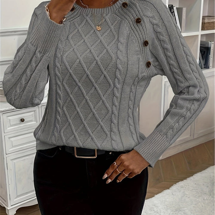 Evy | Plain Knitted Cable Sweater Round Neck