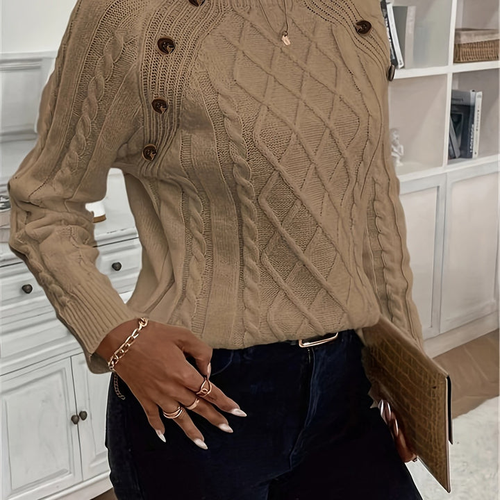 Evy | Plain Knitted Cable Sweater Round Neck