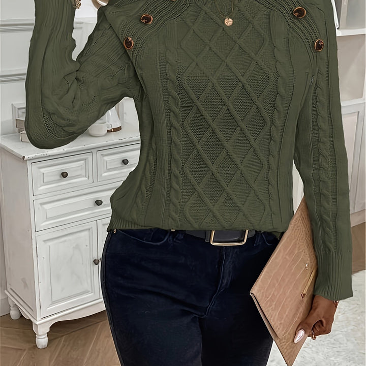 Evy | Plain Knitted Cable Sweater Round Neck