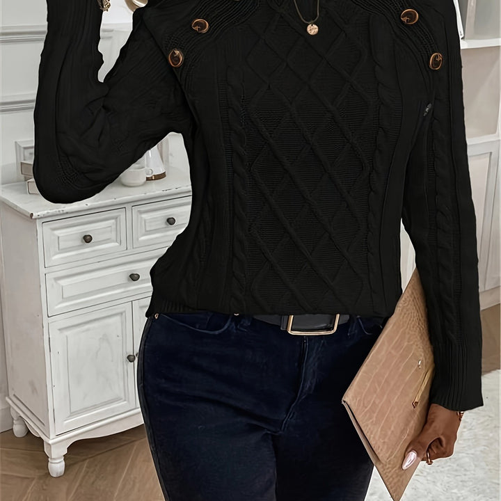 Evy | Plain Knitted Cable Sweater Round Neck