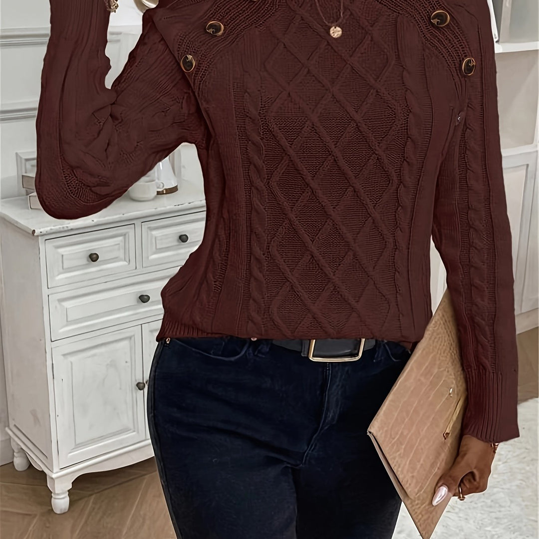 Evy | Plain Knitted Cable Sweater Round Neck
