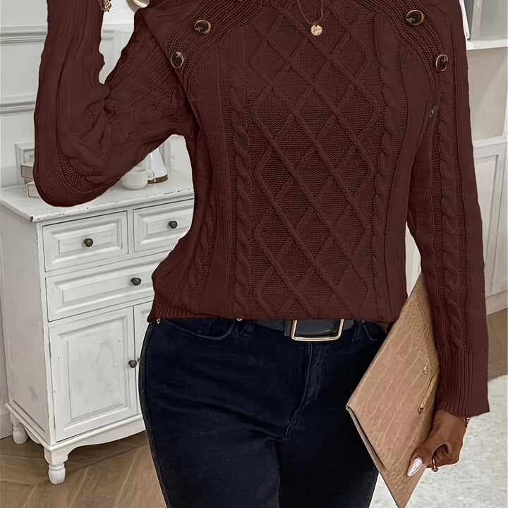 Evy | Plain Knitted Cable Sweater Round Neck