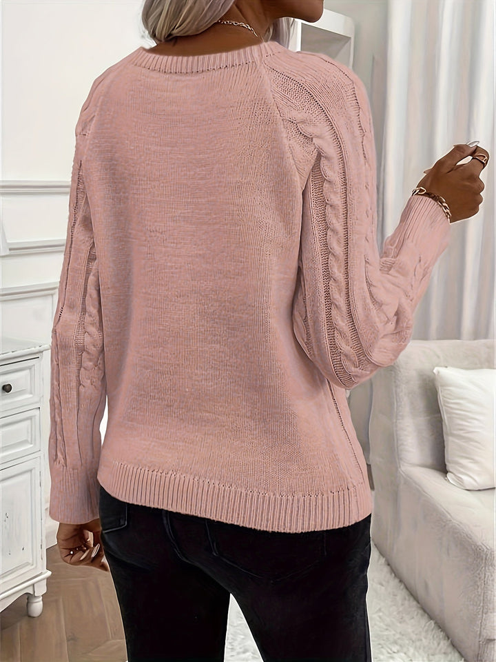 Evy | Plain Knitted Cable Sweater Round Neck