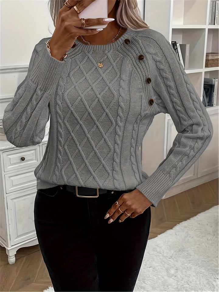 Evy | Plain Knitted Cable Sweater Round Neck