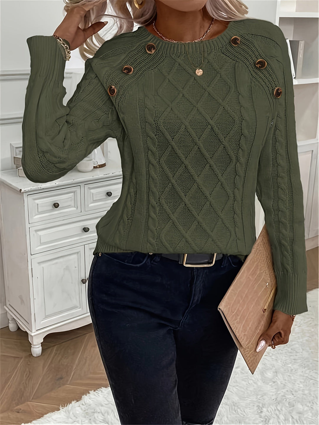 Evy | Plain Knitted Cable Sweater Round Neck