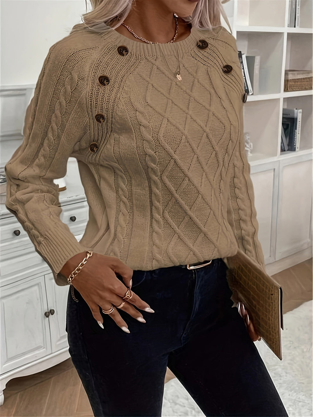 Evy | Plain Knitted Cable Sweater Round Neck