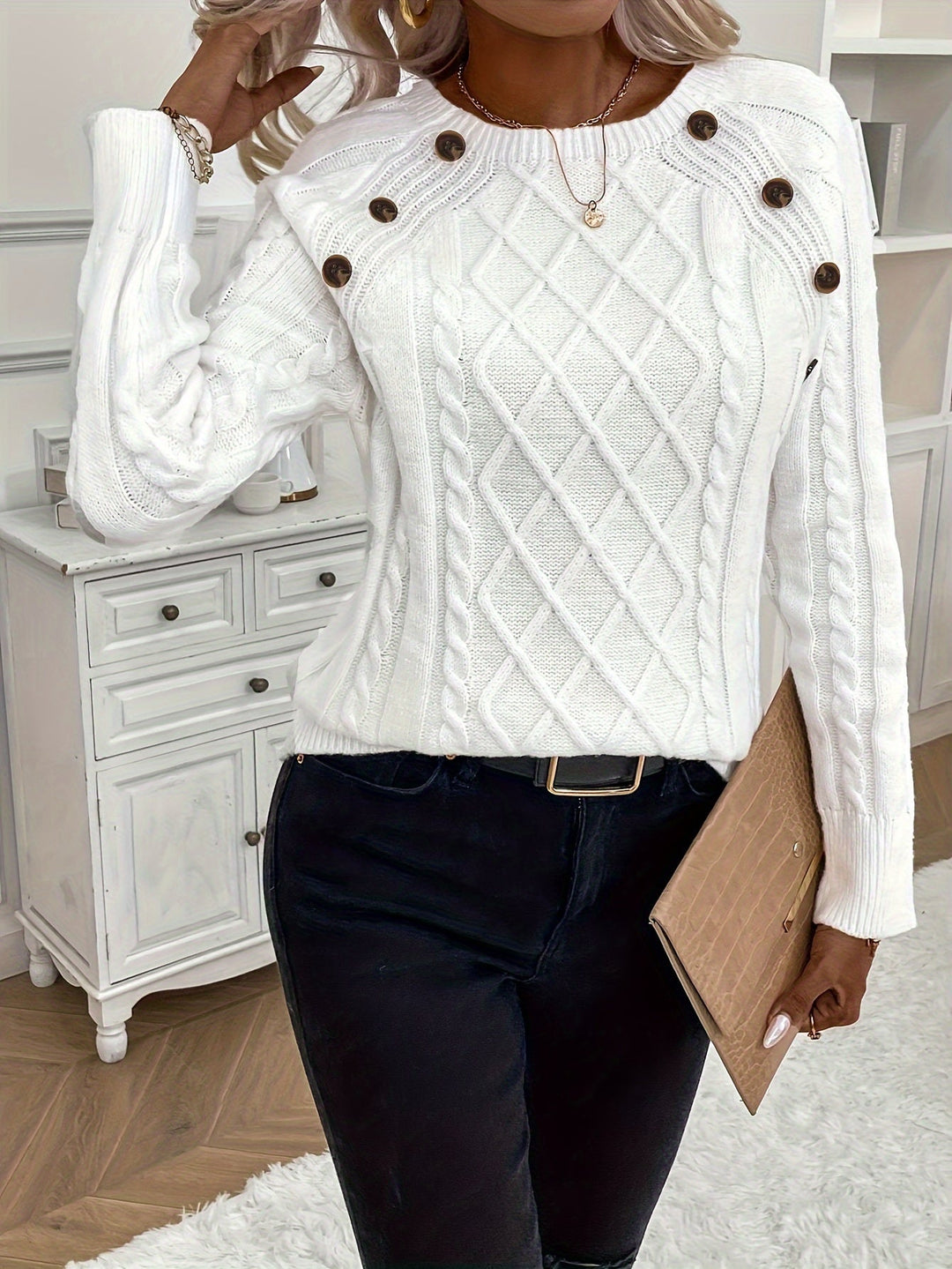 Evy | Plain Knitted Cable Sweater Round Neck