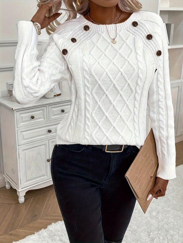 Evy | Plain Knitted Cable Sweater Round Neck