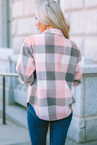 Kath | Plaid Button Up Dropped Shoulder Jacket
