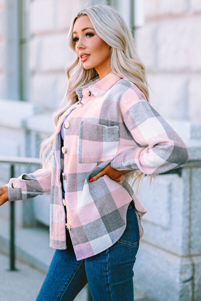 Kath | Plaid Button Up Dropped Shoulder Jacket