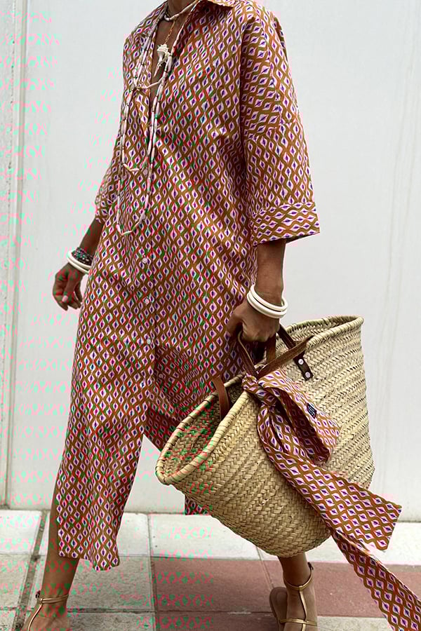 lusailstore -  Classic Striped Lace-Up Shirt Dress