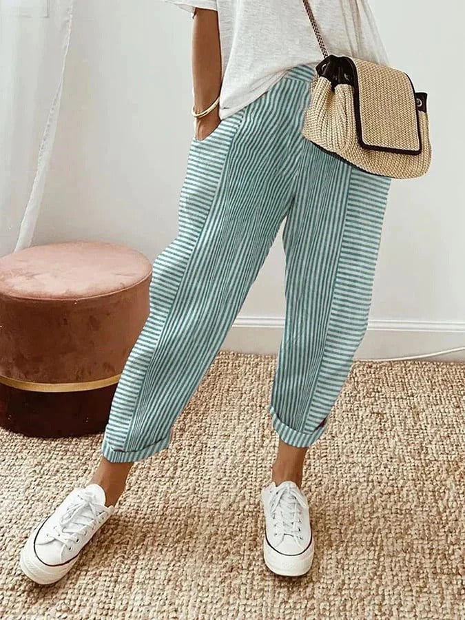 Celia | Classic Striped Cotton Trousers