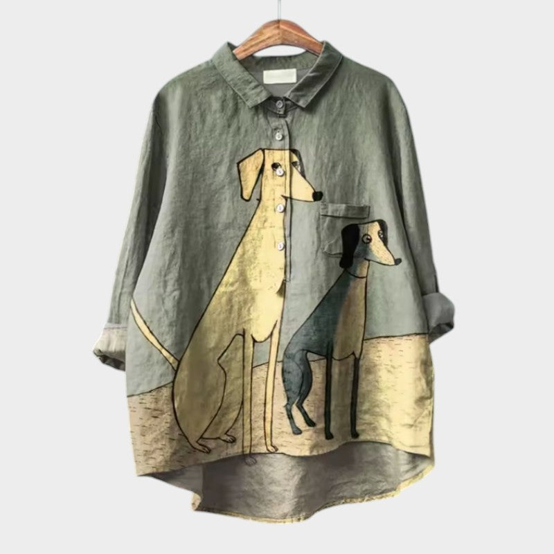 PALMIRA™ - OVERSIZED SHIRT WITH PLAYFUL DOG DESIGN AND EVERYDAY COMFORT